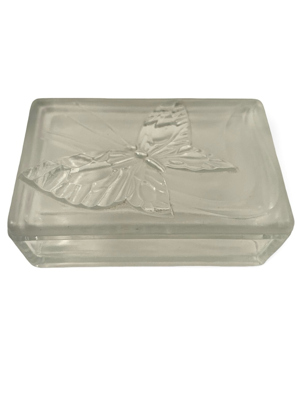 Clear and Satin Glass Vintage Butterfly Trinket Box - Home Accents